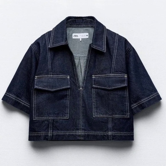 Zara Tops - ZARA Z1975 New Cropped Short Sleeve Denim Shirt - NWT! - L